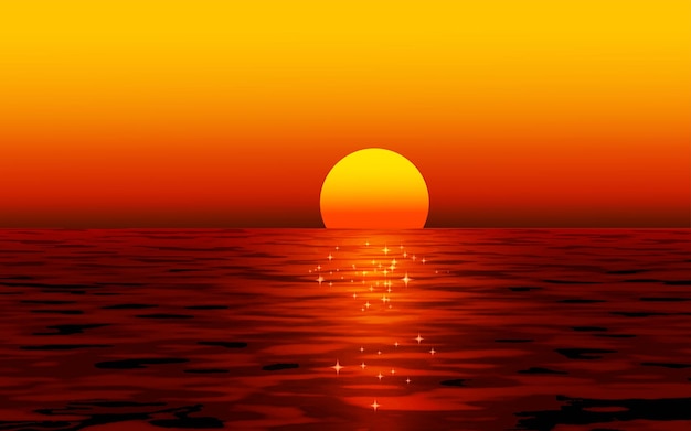 Vettore bellissimo paesaggio all'orizzonte del tramonto sul mare