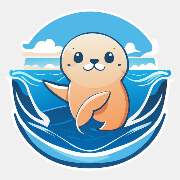 a beautiful seal in the sea character oriented white background tshirt design vector illustration