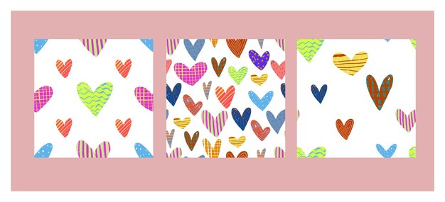 Beautiful seamless background with hand painted hearts Valentin Colored heart love background