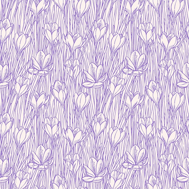 Beautiful seamless background with sketch crocuses. hand-drawn illustration