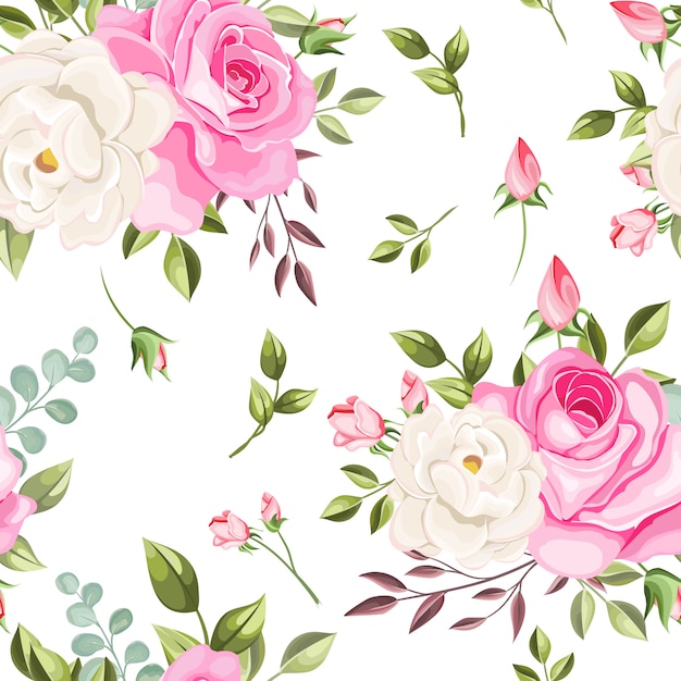 Beautiful seamless pattern flowers and leaves