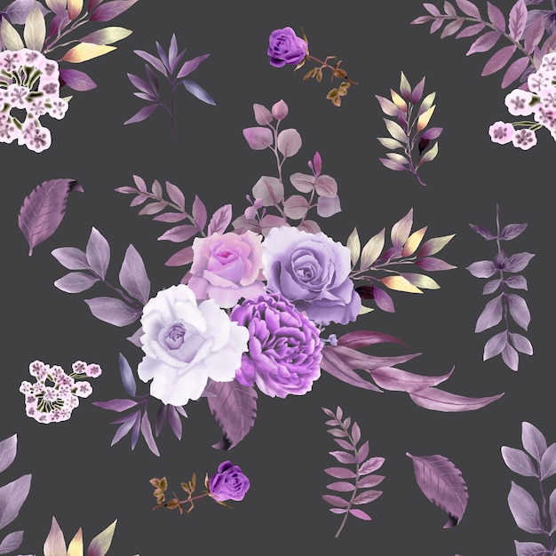 beautiful seamless pattern purple flower theme