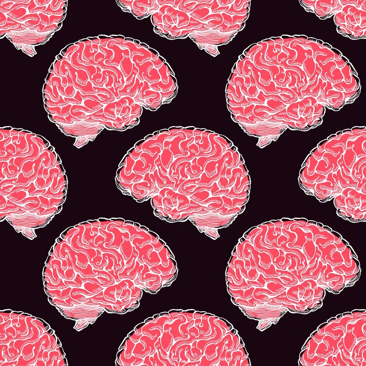 Vector beautiful seamless pattern of realistic brain. hand-drawn illustration