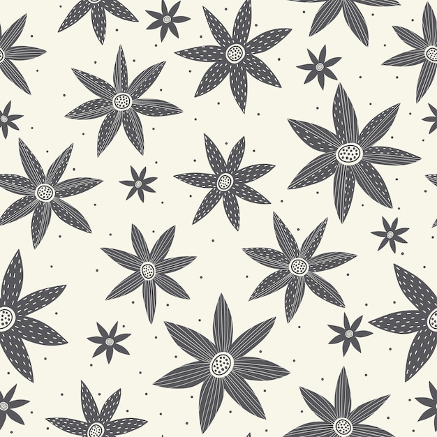 Beautiful seamless pattern with hand-drawn abstract flowers.  Abstract contemporary floral repeat