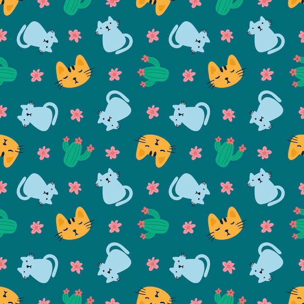 Beautiful seamless pattern with icons and design elements cute animals and flowers