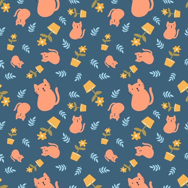 Beautiful seamless pattern with icons and design elements cute animals and leaf