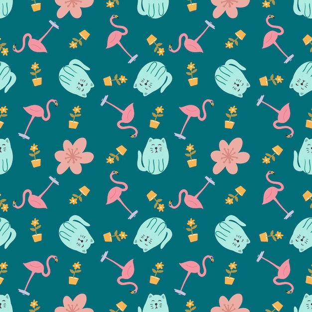 Beautiful seamless pattern with icons and design elements cute animals