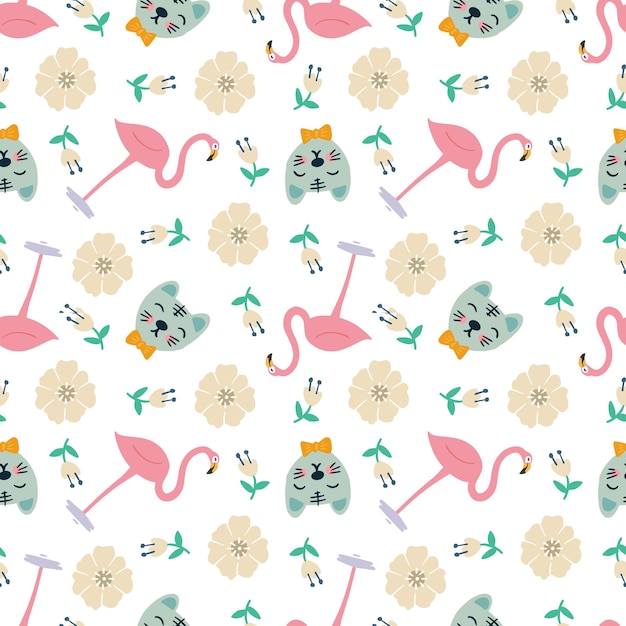 Beautiful seamless pattern with icons and design elements cute animals