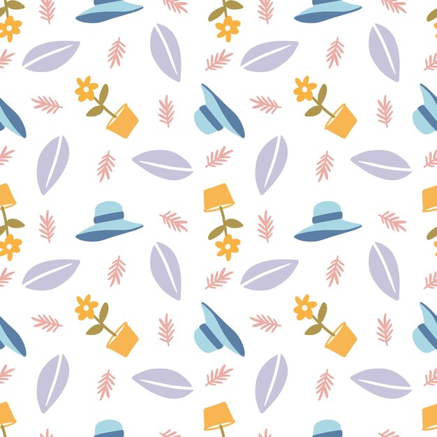 Beautiful seamless pattern with icons and design elements flowers and leaves