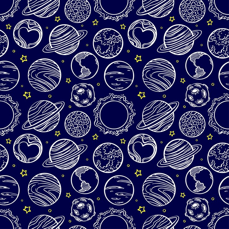 Vector beautiful seamless pattern with planets of the solar system. hand-drawn illustration