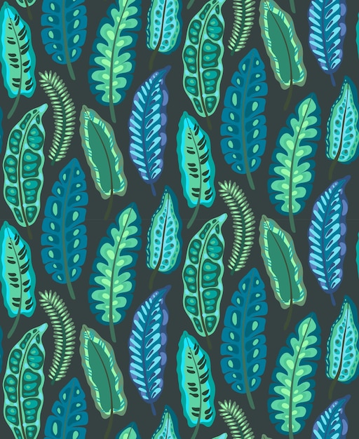 Beautiful seamless pattern with ropical jungle palm banana leaves Colorful nature floral endless background