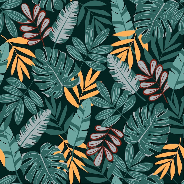 Premium Vector | Seamless pattern with tropical leaves. bright jungle ...