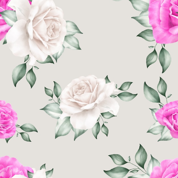 Beautiful seamless pattern with watercolor floral and leaves