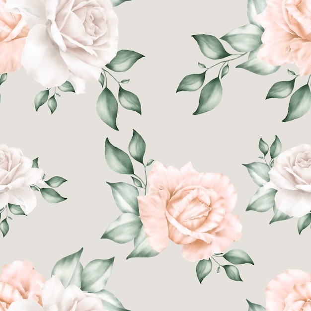 Beautiful seamless pattern with Watercolor floral and leaves