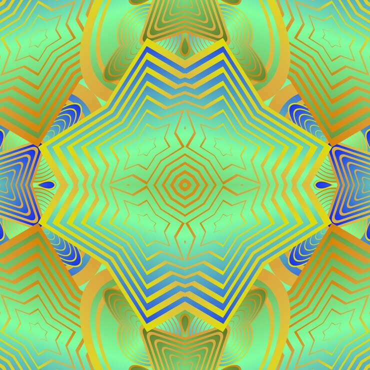 Vector beautiful seamless textured abstract background in green blue and yellow lines