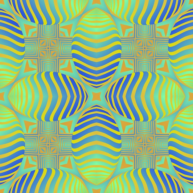 Vector beautiful seamless textured abstract background in green blue and yellow lines