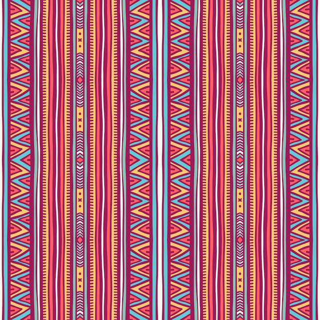 Beautiful seamless tribal pattern with vertical stripes and triangles