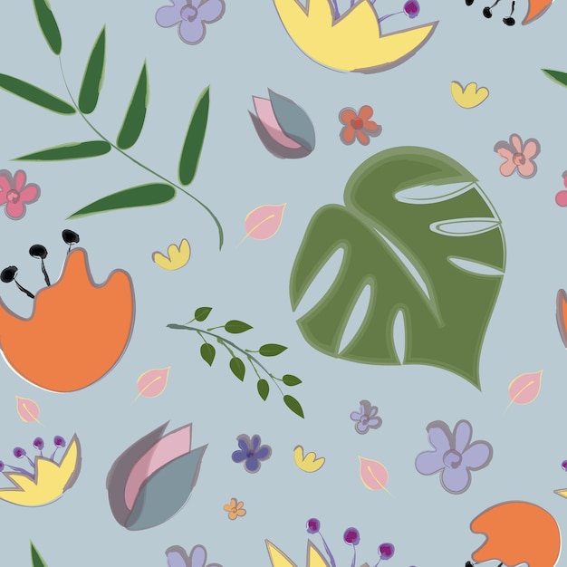 Beautiful seamless vector floral pattern, spring summer background with tropical flowers and plants