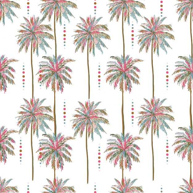 Beautiful seamless vector summer colorful palm tree pattern