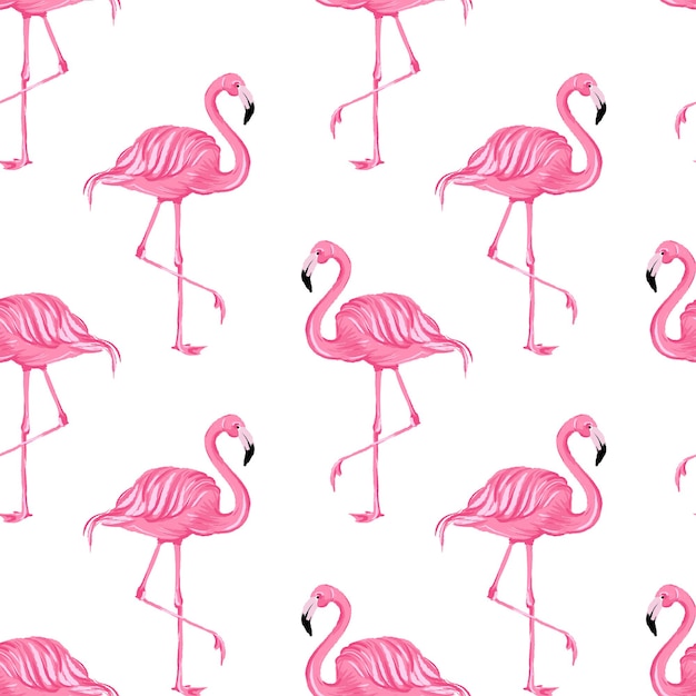 Beautiful seamless vector tropical pattern with pink flamingos abstract summer background