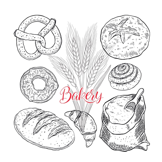 Beautiful set of bakery products. hand-drawn illustration