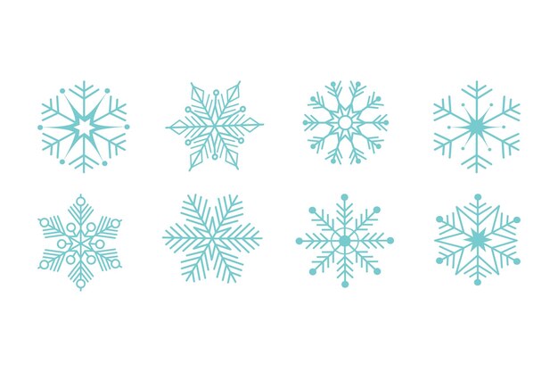 Beautiful set of blue snowflakes on a white background for winter design