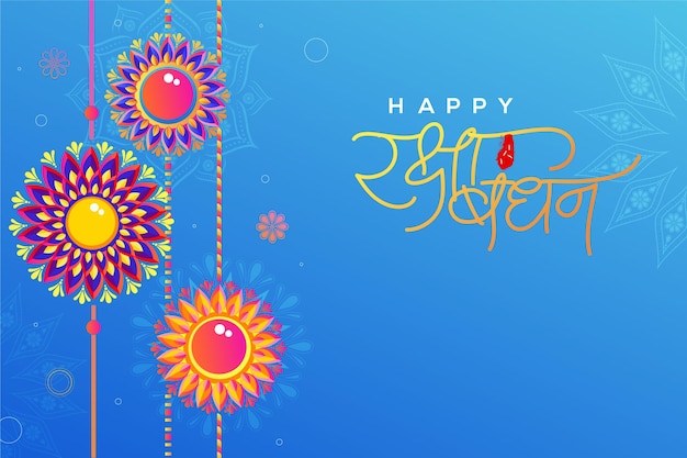 Beautiful set of rakhi in the blue floral background for raksha bandhan festival celebrated in india