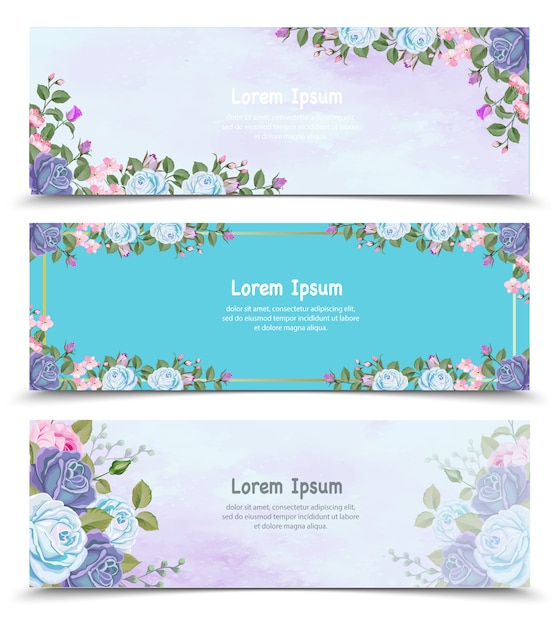 Beautiful set of three banner floral and leaves template