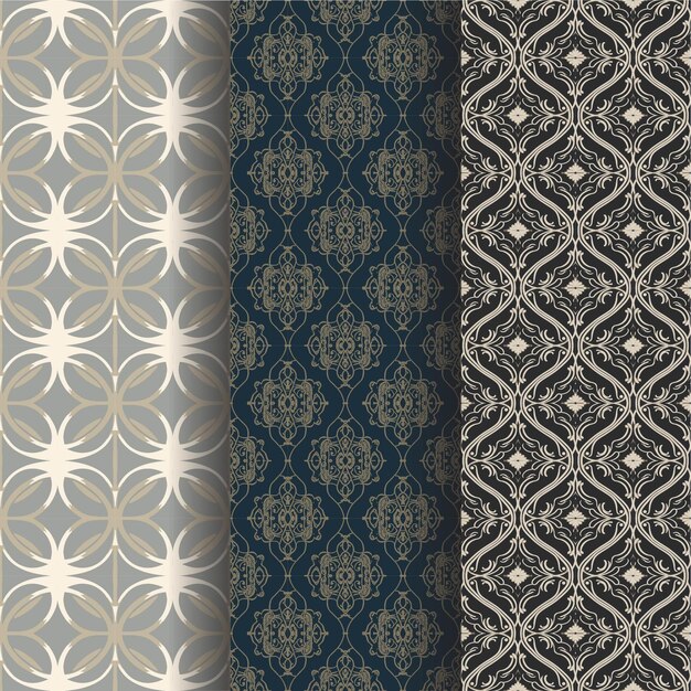 Beautiful Set of Three seamless patterns in luxury style illustration