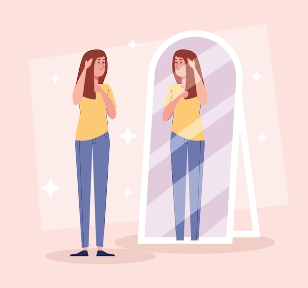 Beautiful sexy girl standing looking in the mirror illustration design