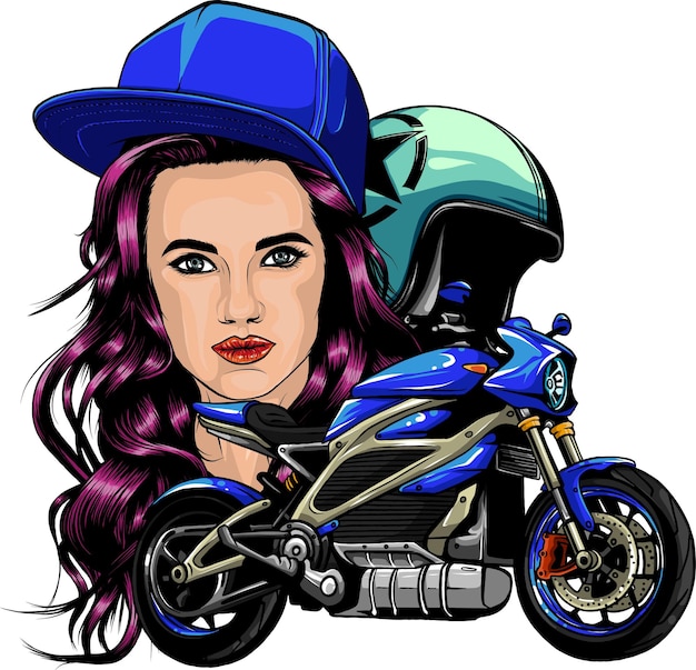 Vector a beautiful sexy woman sits on sports bike design