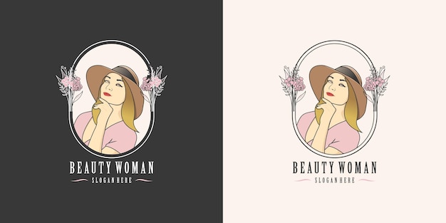 Beautiful sexy woman with leaf logo template