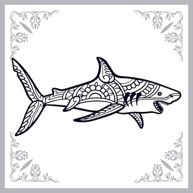 흰색 배경에 고립 된 아름 다운 상어 zentangle 예술