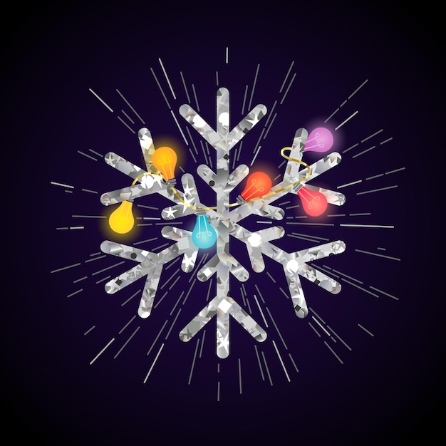 Красивая блестящая снежинка с концепцией значка гирлянды. Приветствие зимнего сезона. Декоративная этикетка.