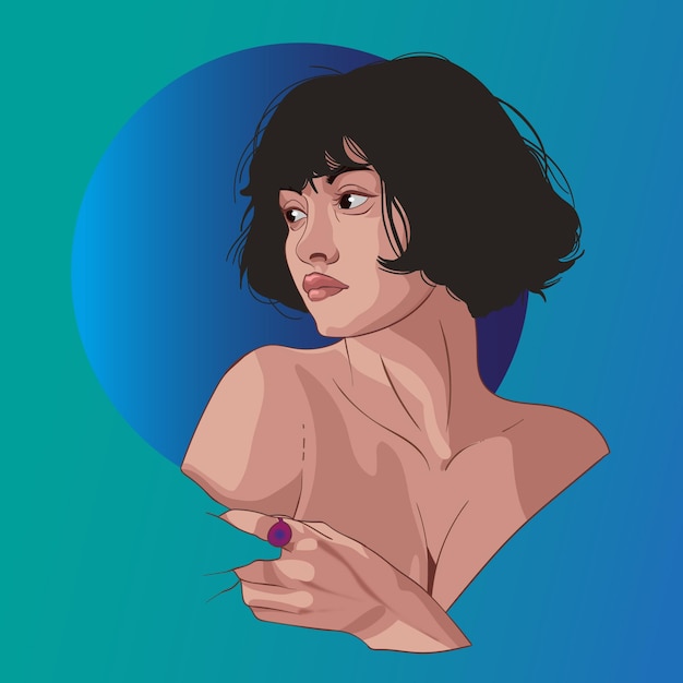 beautiful short hair girl on blue background