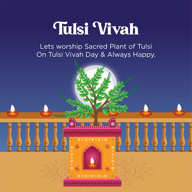 Beautiful shubh tulsi vivah Hindu festival banner design template