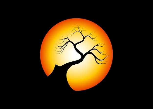 Beautiful silhouette tree and moon or sun wallpaper background