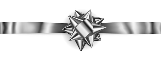 Vector beautiful silver shiny bow with horizontal ribbon with shadow