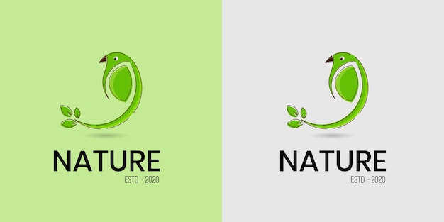 Beautiful simple bird leaf green logo for organic food and drink business