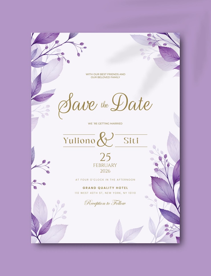 Vector 花の水彩のプレミアムベクトルで美しいシングル結婚式の招待状
