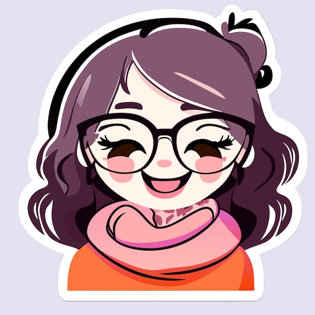 Vector beautiful smiling princess with hair scarf hand drawn cartoon sticker icon concept illustration