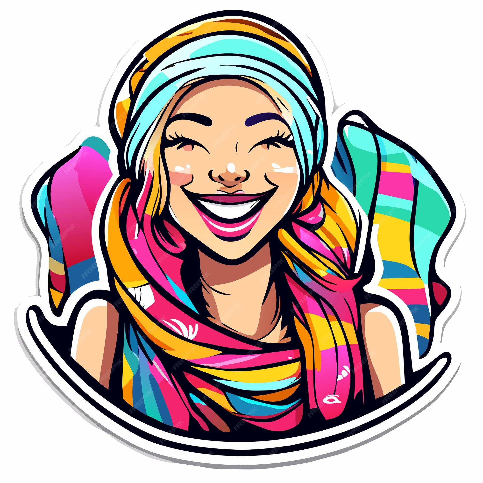 Premium Vector  Beautiful smiling princess with hair scarf hand