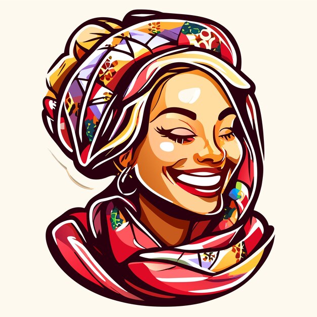 Vector beautiful smiling princess with hair scarf hand drawn cartoon sticker icon concept illustration