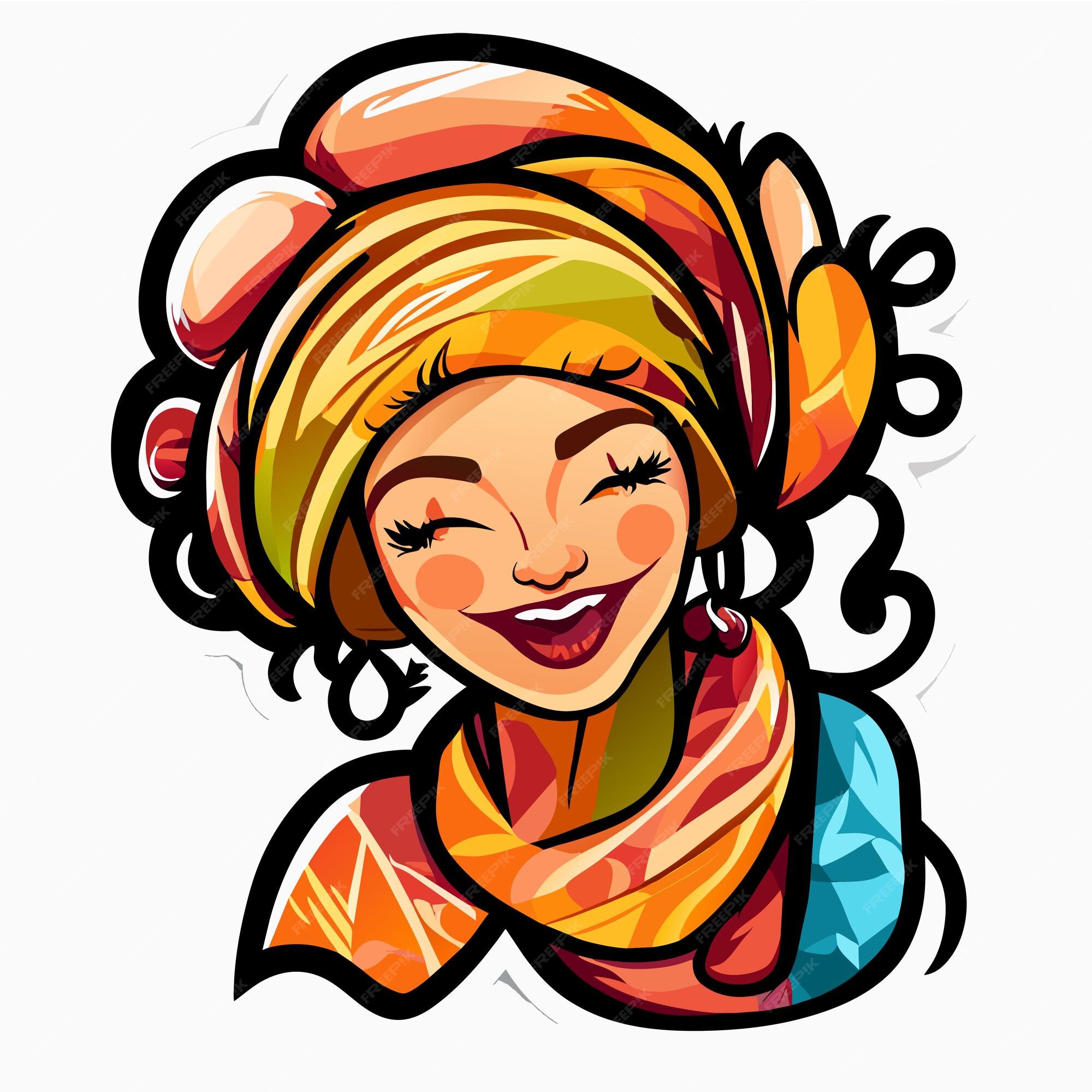 Premium Vector  Beautiful smiling princess with hair scarf hand