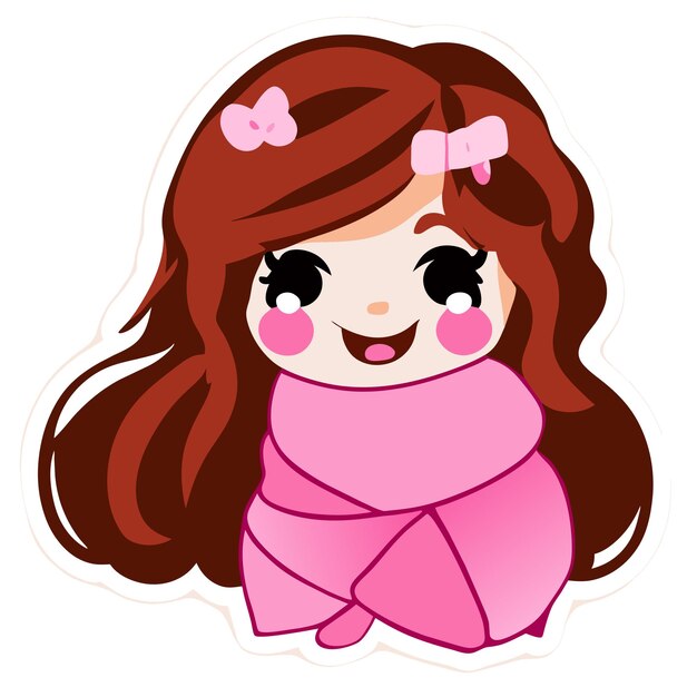 Beautiful smiling princess with hair scarf hand drawn cartoon sticker icon concept illustration