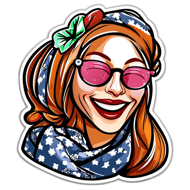 Beautiful smiling princess with hair scarf hand drawn cartoon sticker icon concept illustration