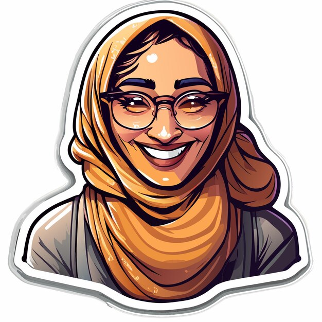 Beautiful smiling princess with hair scarf hand drawn cartoon sticker icon concept illustration