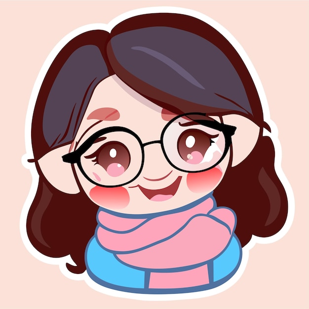 Beautiful smiling princess with hair scarf hand drawn cartoon sticker icon concept illustration