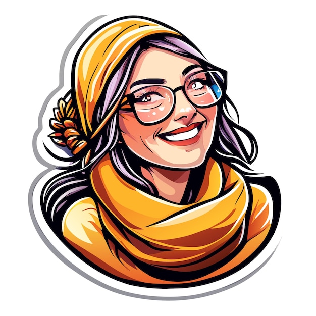 Beautiful smiling princess with hair scarf hand drawn cartoon sticker icon concept illustration