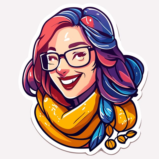 Beautiful smiling princess with hair scarf hand drawn cartoon sticker icon concept illustration